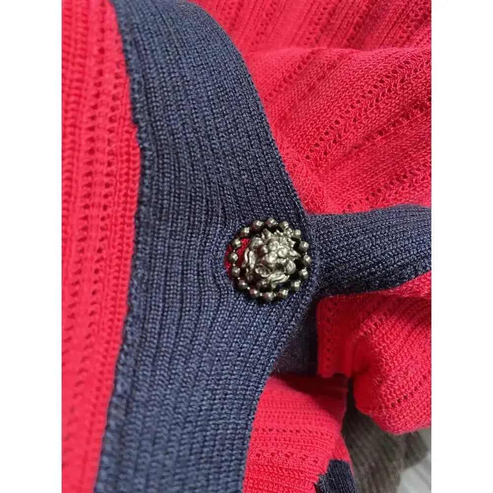 2010 CHANEL Pink Navy Blue Cotton Cashmere Top Cardigan Sweater FR-36 US-2/4